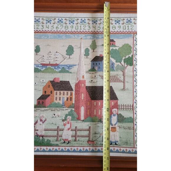 80s Needlepoint Crosstitch Cathy Needlecraft Colonial Village Framed Sampler - Picture 5 of 5